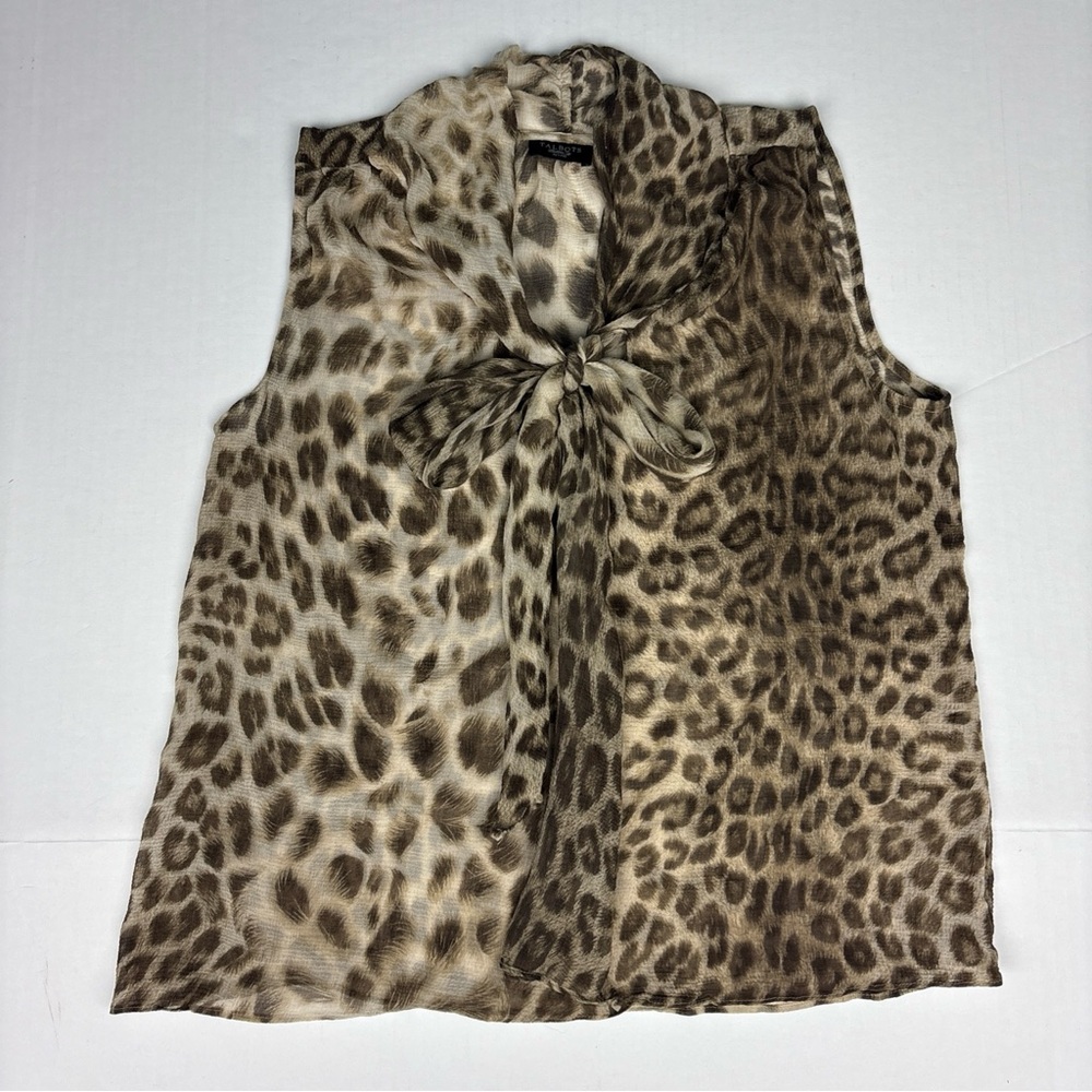 Talbots Petite Women Small Medium Shirt Leopard Animal Print Sleeveless Sheer